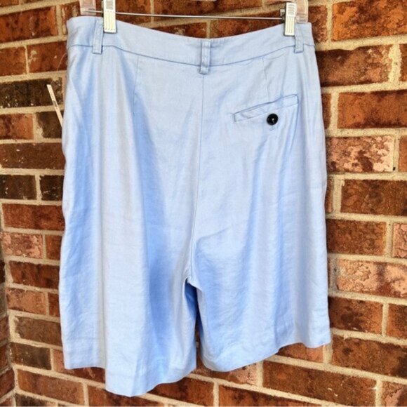 Anthropologie New Maeve Avery Pleated Trouser Shorts Linen Blend Light Blue - Picture 3 of 15
